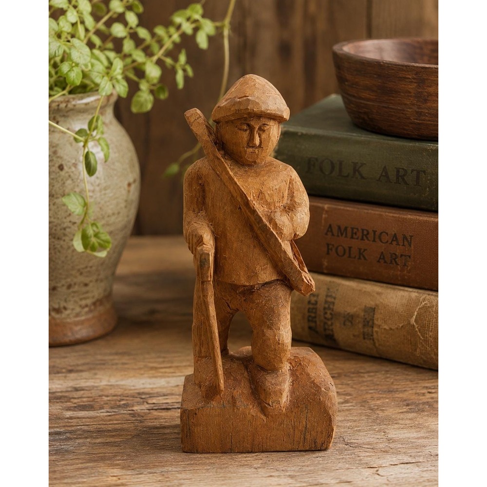 VTG Hand Carved Wooden Folk Art Rustic Wood Sculpture Primitive Carving Cabin